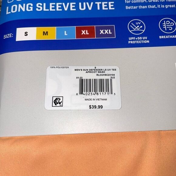 REEL LIFE Sun Defender Long Sleeve Tee in Apricot Size Small NEW - Picture 7 of 9